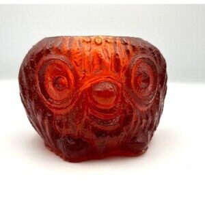 VTG 1969 MCM Wondermold Industries Orange Resin Wood Texture Troll Face votive